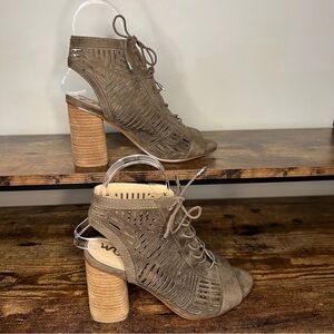 Sam Edelman Rocco Brown Suede Leather CutOut Open Toe Laces Block Heel Women 7.5